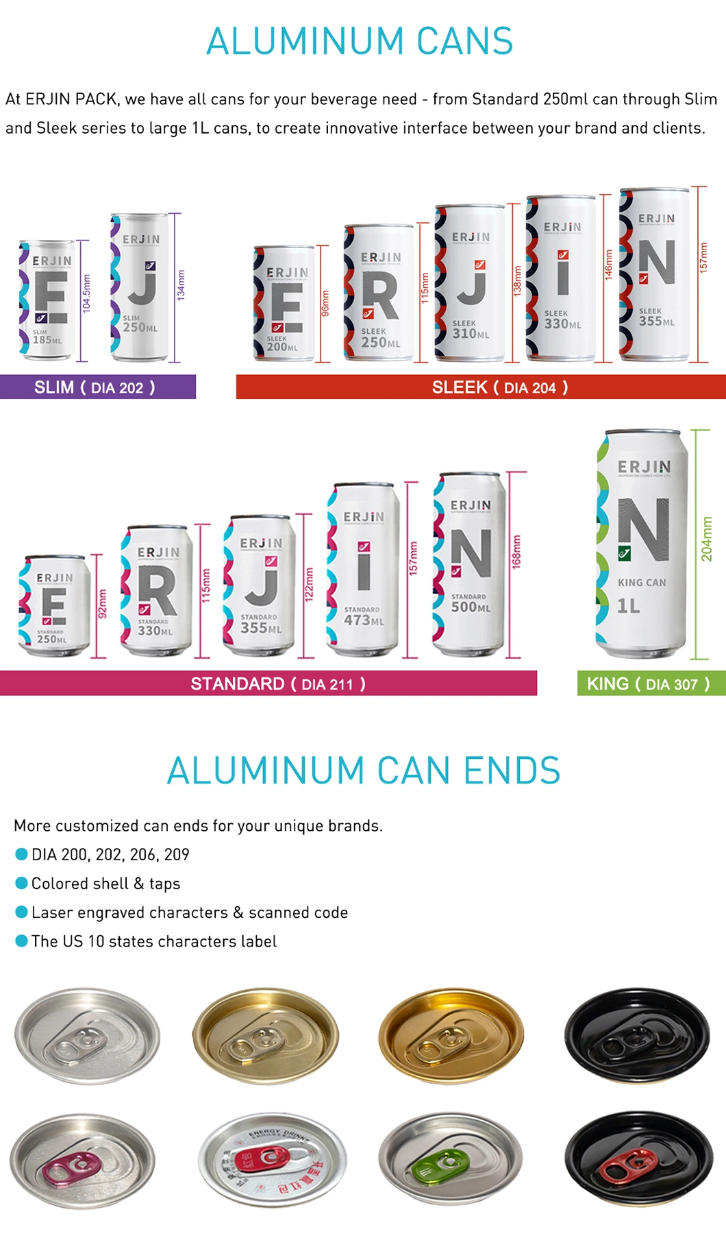 Blank Beer Can Standard Sleek 330ml Aluminum Cans for Beer Soda Coconut Water Beverage Can with Logo Label